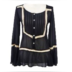 Gianni Bini Black Long Sleeve Embellished Blouse Size Medium